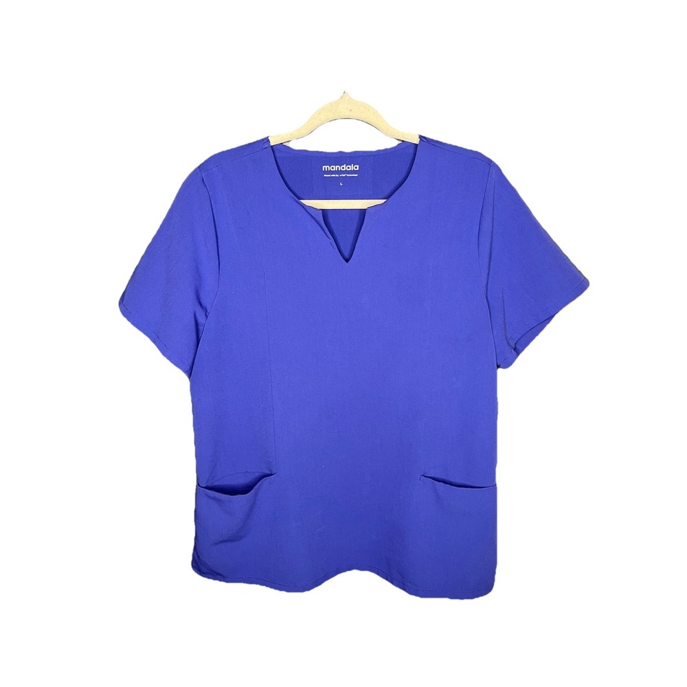 Mandala Scrub Top Women Large Blue Tech Short Sleeve Medical